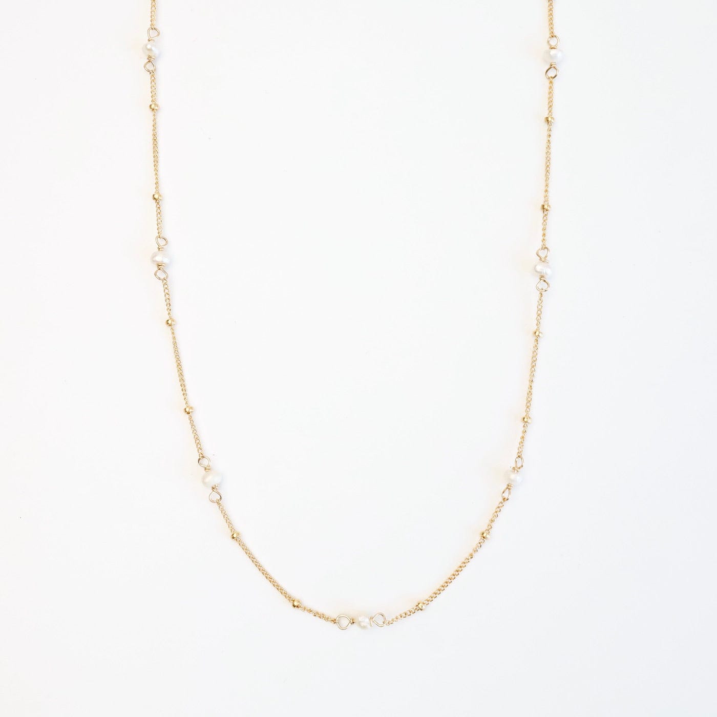NKL-GF Gold Filled 9 White Pearl Station Necklace