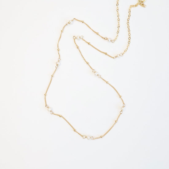 NKL-GF Gold Filled 9 White Pearl Station Necklace