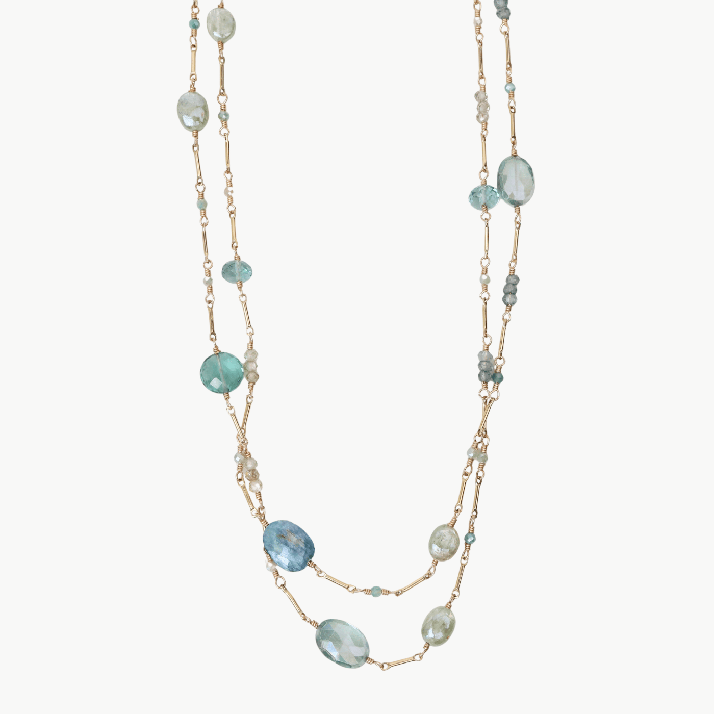 NKL-GF Gold Filled Bar Link Chain with Stone Station Necklace