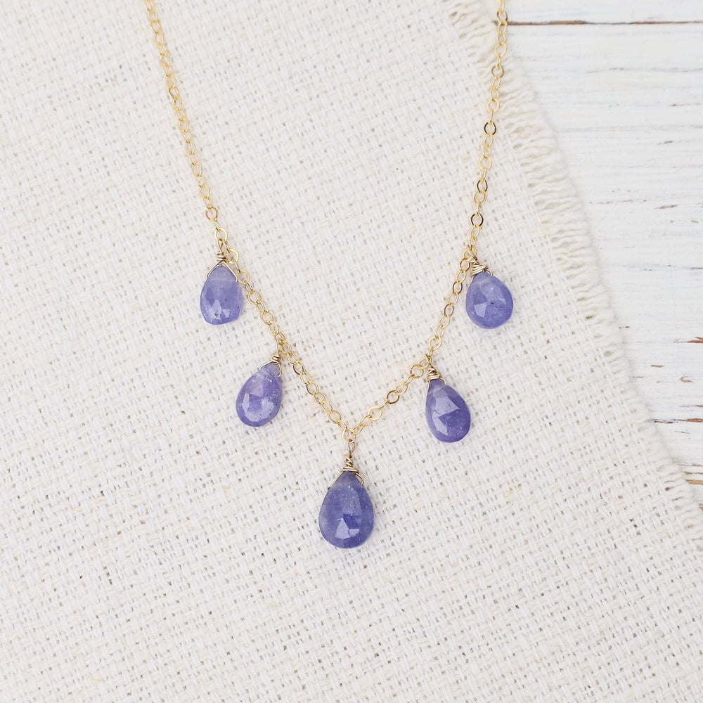 NKL-GF Gold Filled Cable Chain with 5 Tanzanite Drops Ne