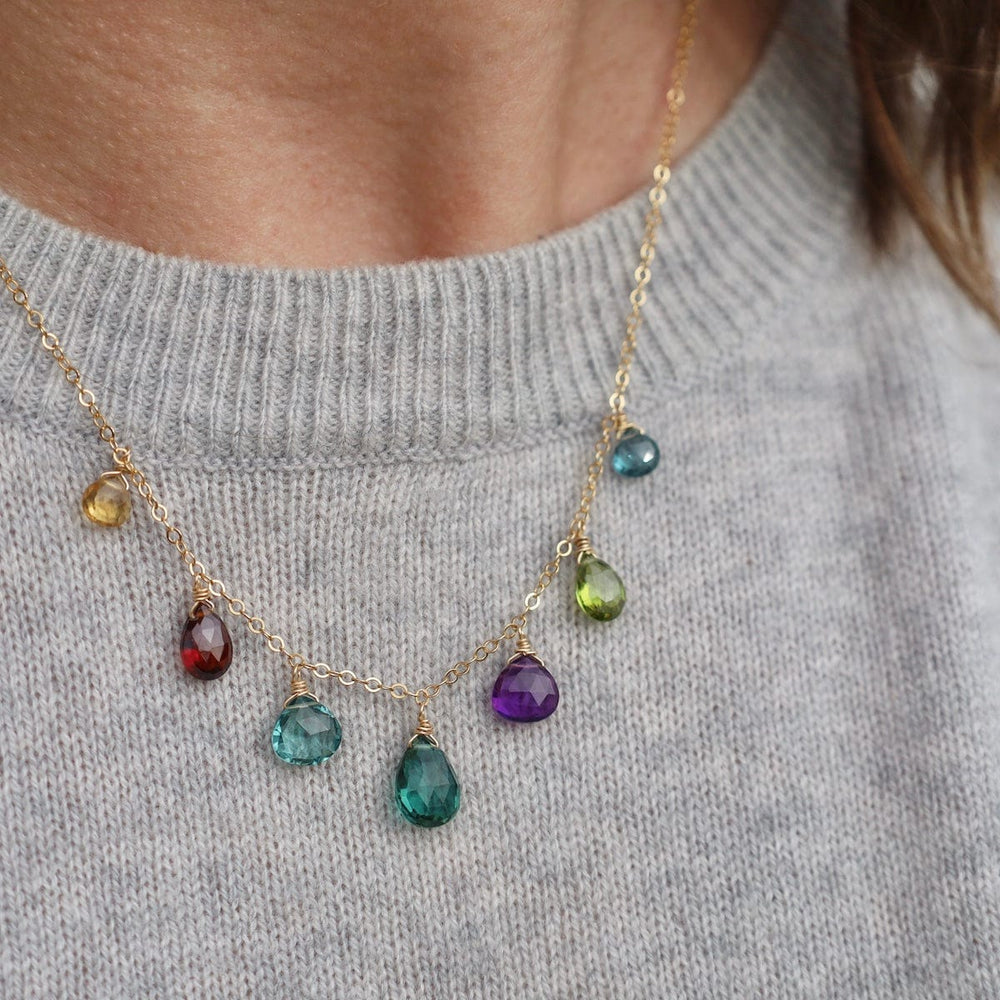 
                  
                    NKL-GF Gold Filled Cable Chain With 7 Stone Drop Jewel Tone Necklace
                  
                