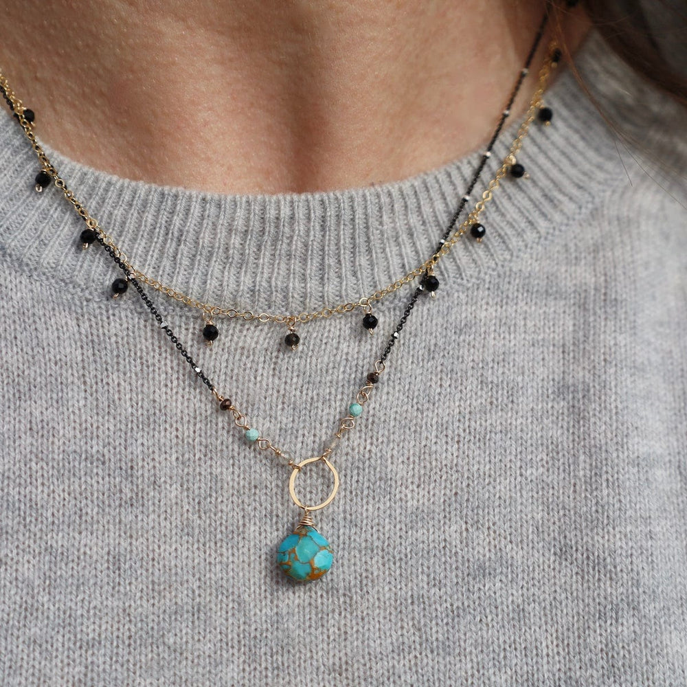 
                  
                    NKL-GF Gold Filled Cable Chain With Black Spinel Dangles Necklace
                  
                