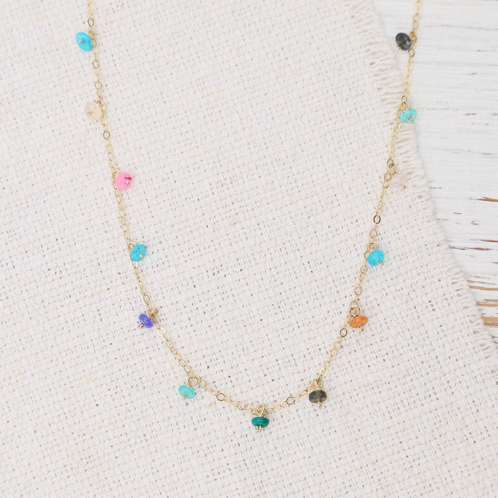 NKL-GF Gold Filled Cable Chain with Rainbow Opal Dangles