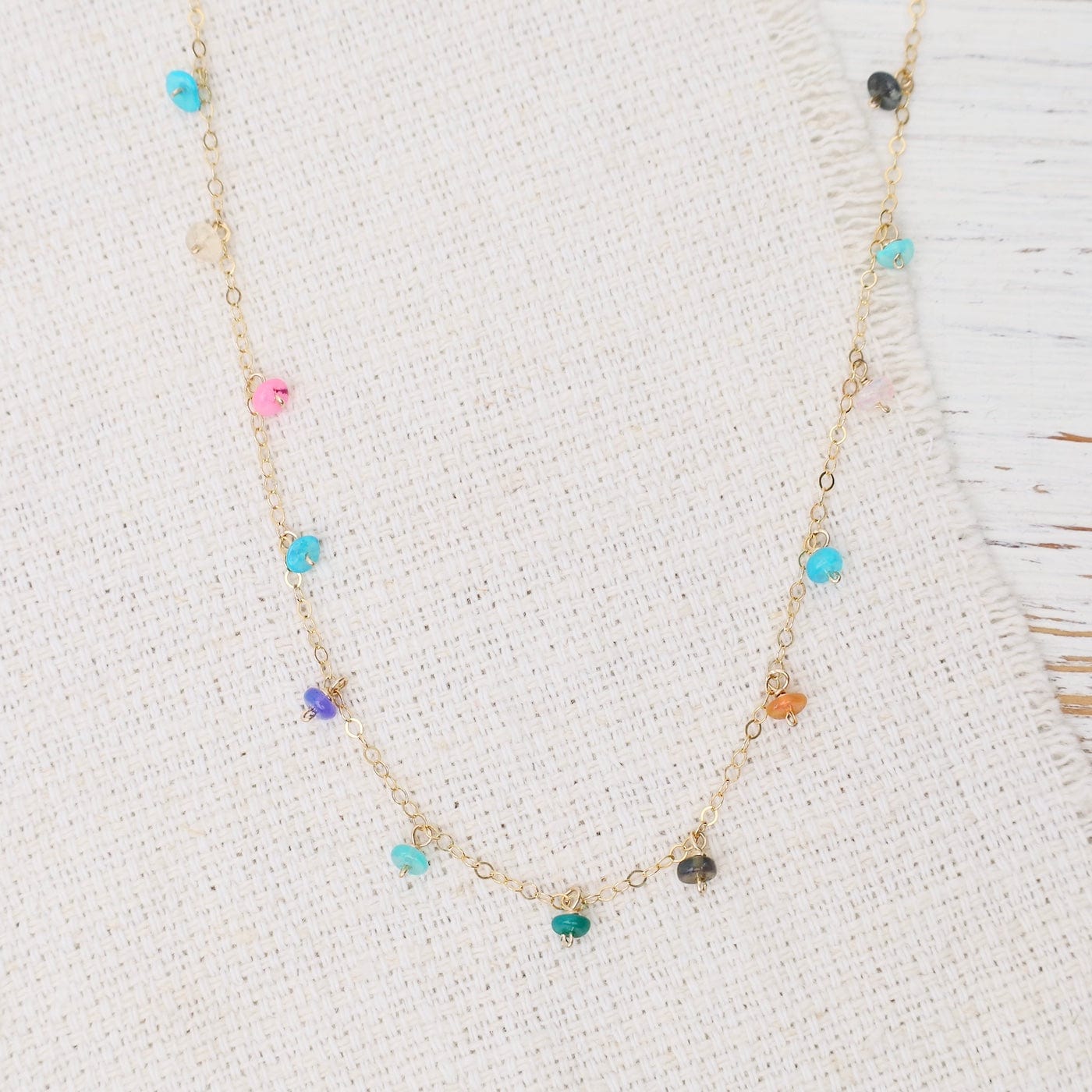 NKL-GF Gold Filled Cable Chain with Rainbow Opal Dangles