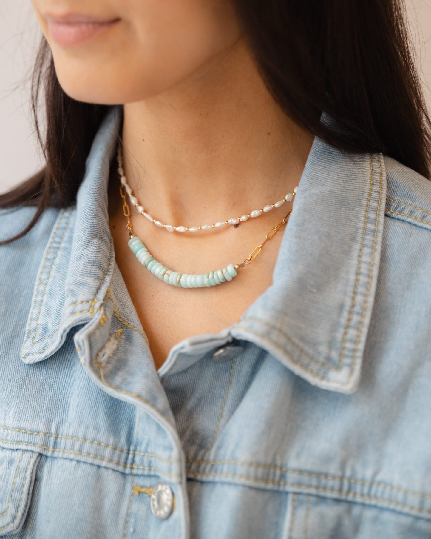 NKL-GF Gold Filled Cape May Green Opal Paperclip Necklace