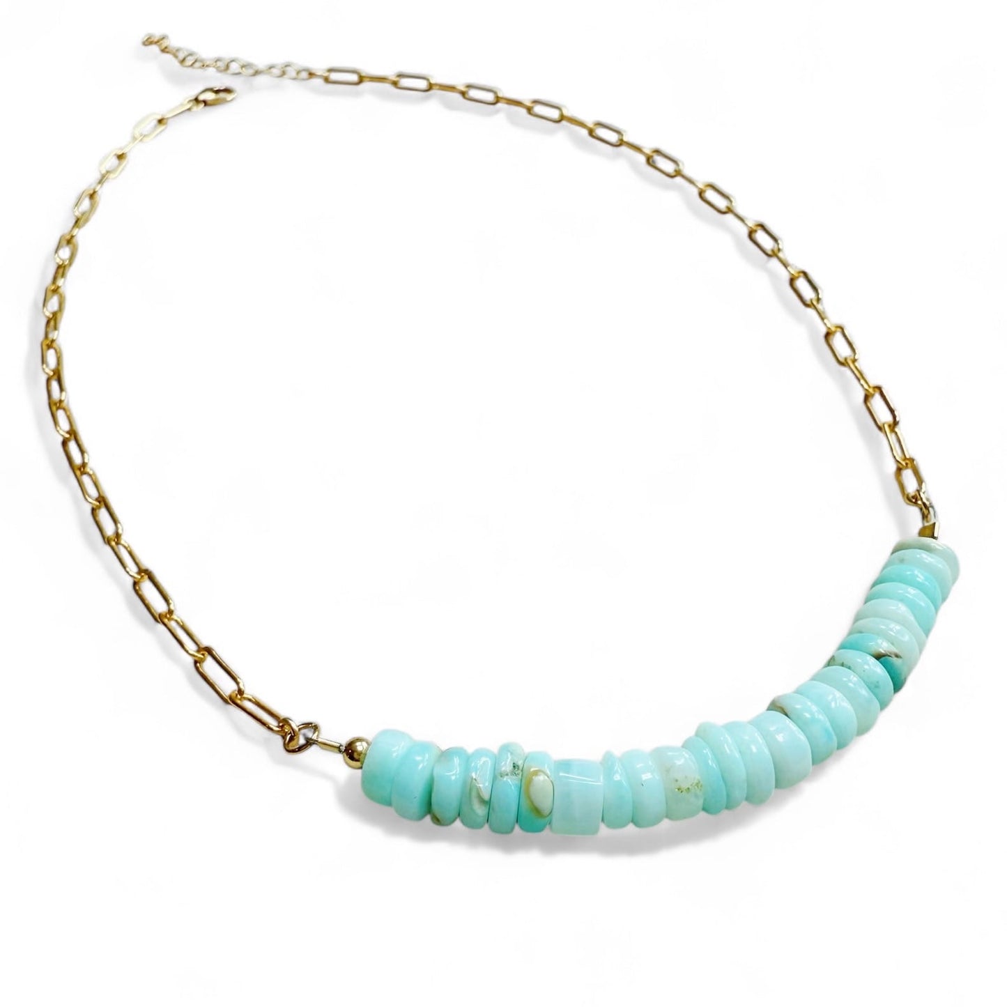 NKL-GF Gold Filled Cape May Green Opal Paperclip Necklace