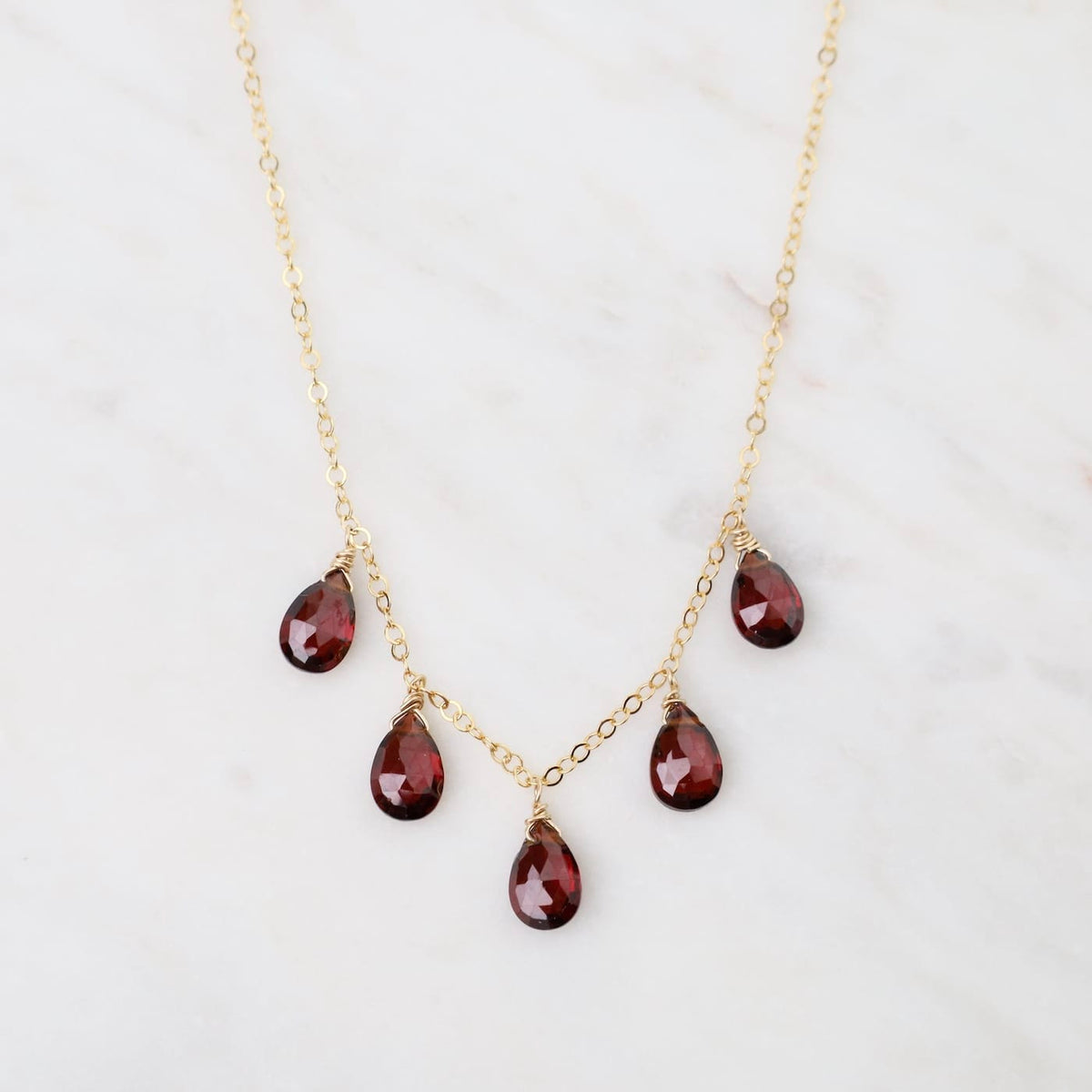 NKL-GF Gold Filled Chable Chain With 5 Garnet Drops Neckl