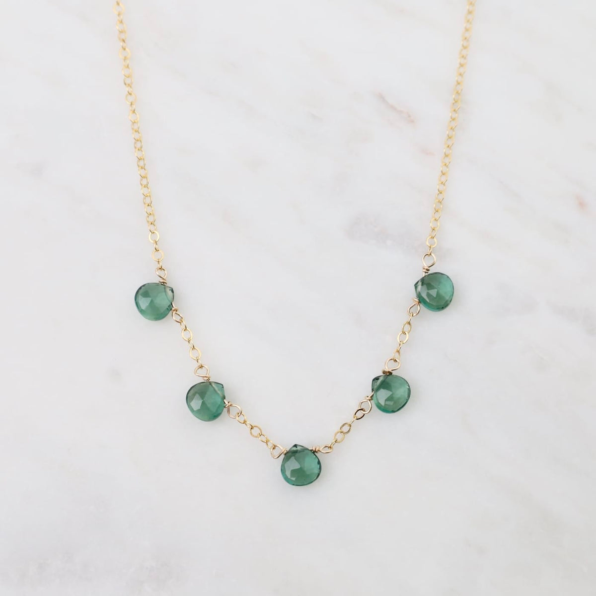 NKL-GF Gold Filled Chable Chain With 5 Indicolite Quartz