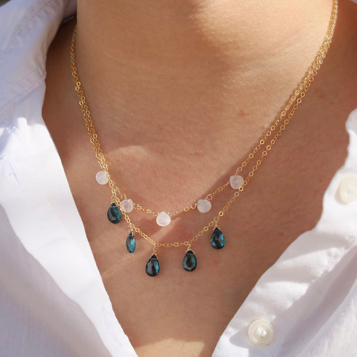 NKL-GF Gold Filled Chable Chain With 5 London Blue Topaz