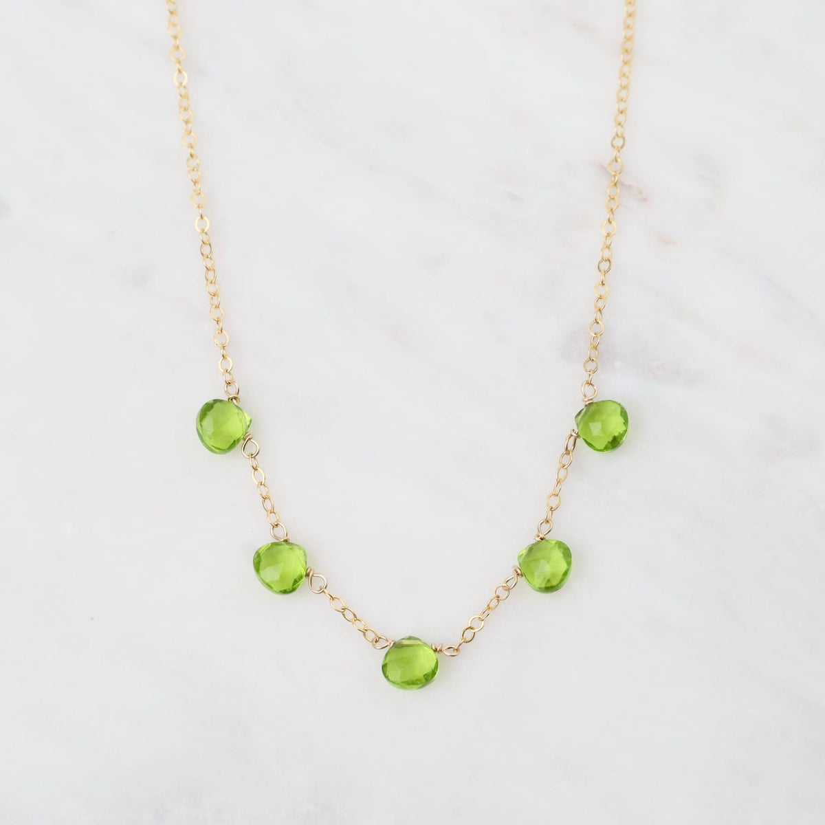 NKL-GF Gold Filled Chable Chain With 5 Peridot Drops Neck