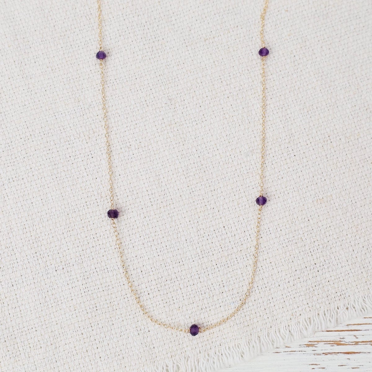 NKL-GF Gold Filled Chain with 5 Amethyst Gemstone Station Necklace