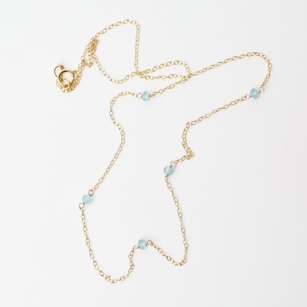 
                      
                        NKL-GF Gold Filled Chain with 5 Blue Topaz Gemstone Station Necklace
                      
                    