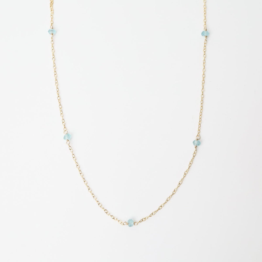 NKL-GF Gold Filled Chain with 5 Blue Topaz Gemstone Station Necklace