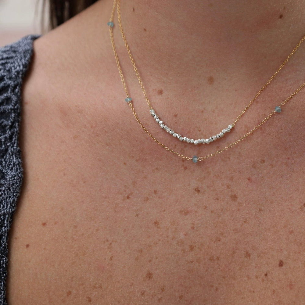 
                      
                        NKL-GF Gold Filled Chain with 5 Blue Topaz Gemstone Station Necklace
                      
                    