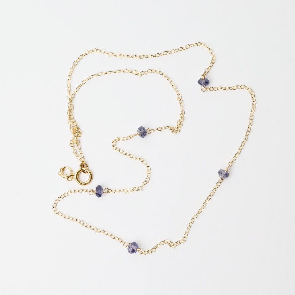 
                      
                        NKL-GF Gold Filled Chain with 5 Iolite Gemstone Station Necklace
                      
                    