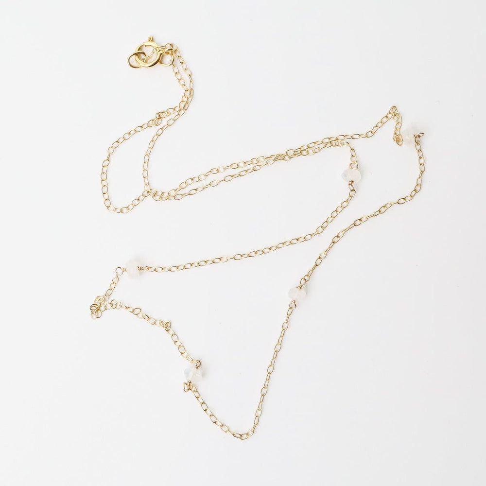 
                      
                        NKL-GF Gold Filled Chain with 5 Moonstone Gemstone Station Necklace
                      
                    