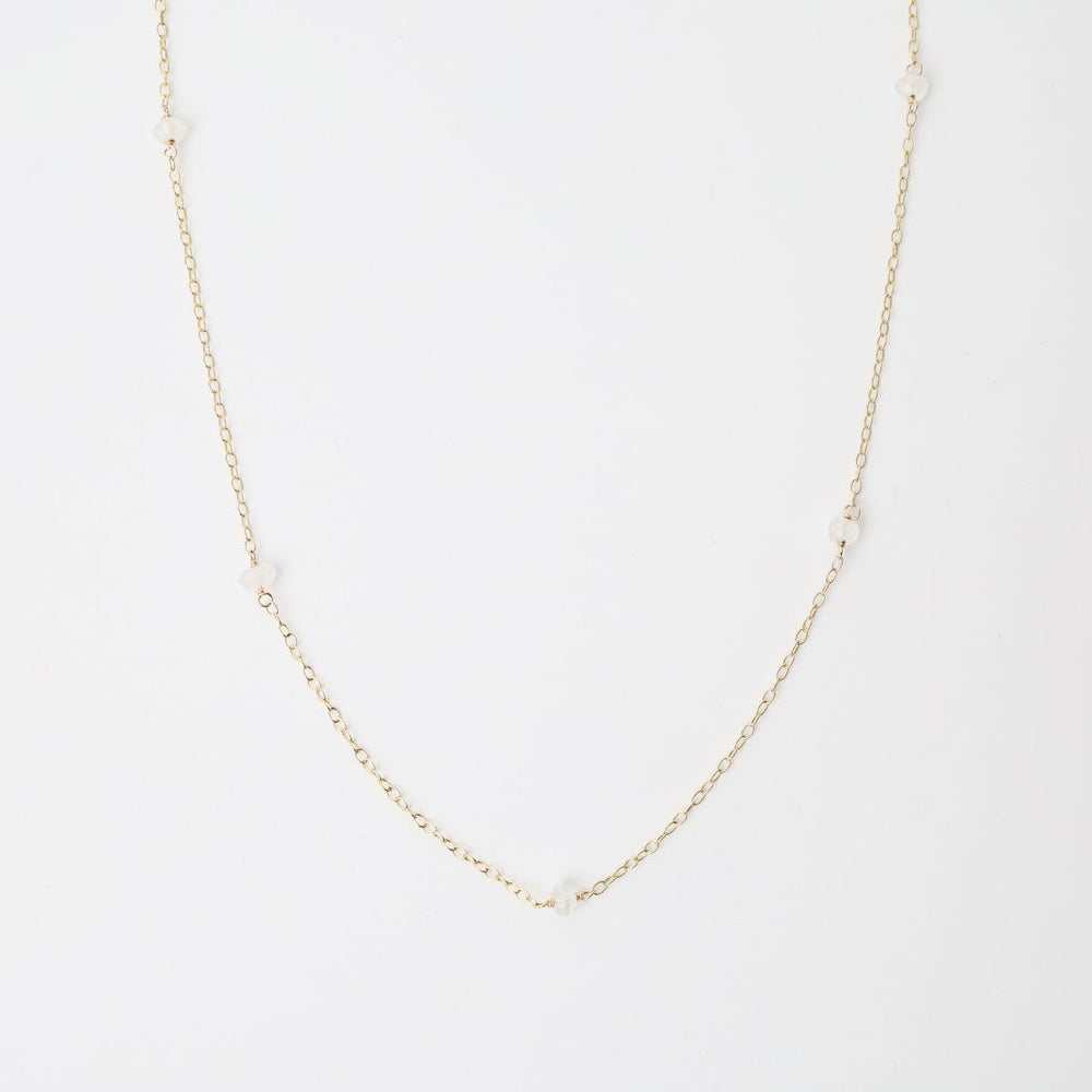 
                      
                        NKL-GF Gold Filled Chain with 5 Moonstone Gemstone Station Necklace
                      
                    