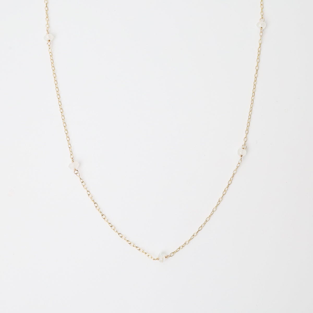 NKL-GF Gold Filled Chain with 5 Moonstone Gemstone Station Necklace