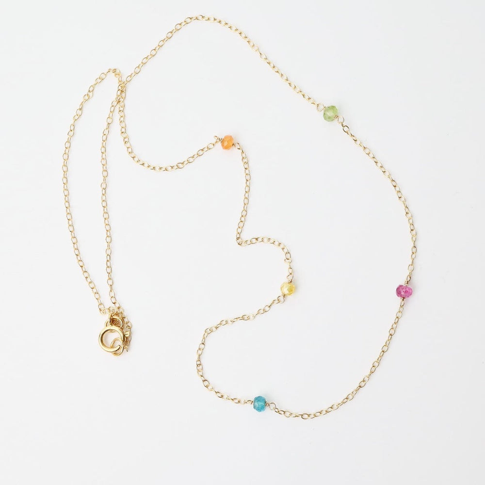 
                      
                        NKL-GF Gold Filled Chain with 5 Multi Gemstone Station Necklace
                      
                    