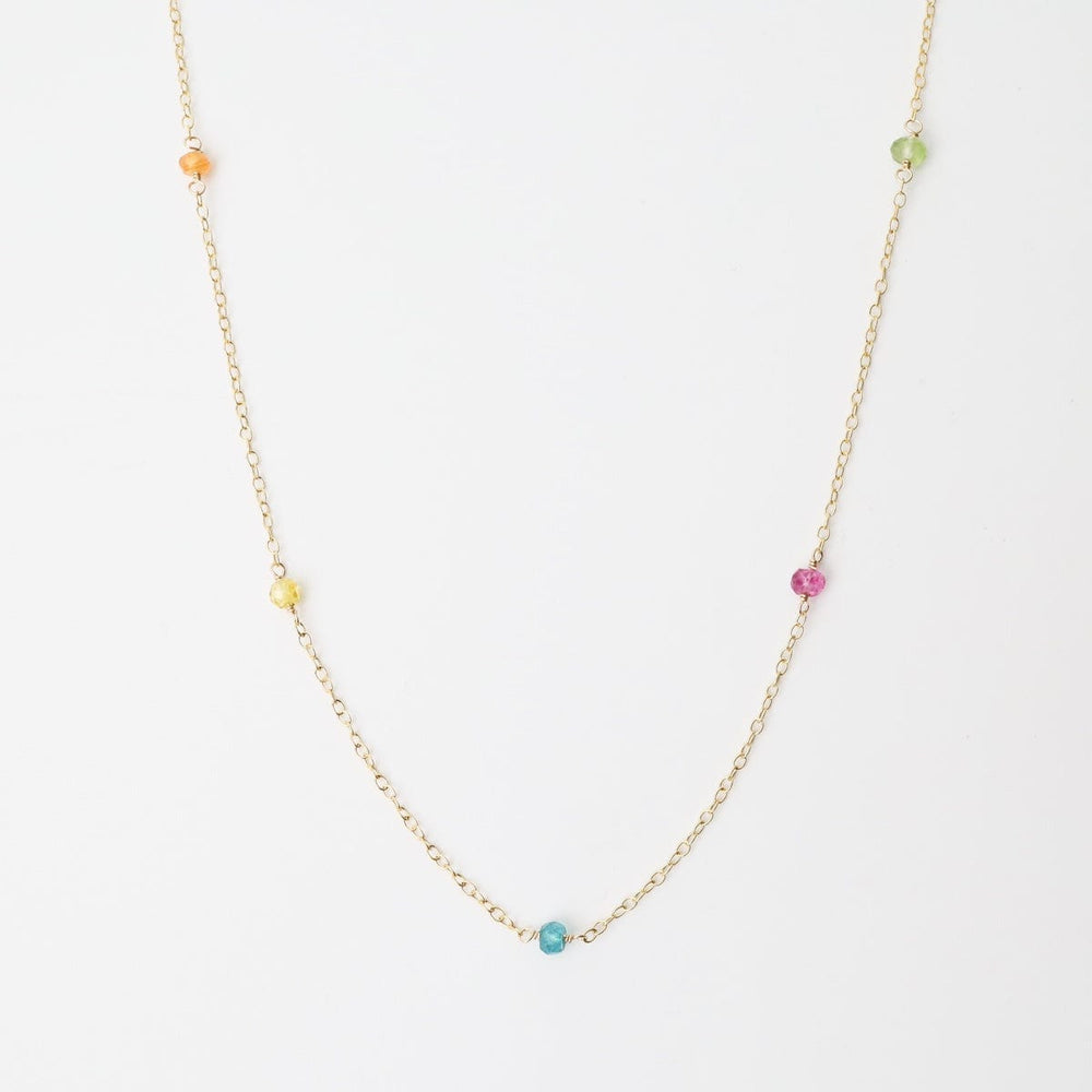 NKL-GF Gold Filled Chain with 5 Multi Gemstone Station Necklace