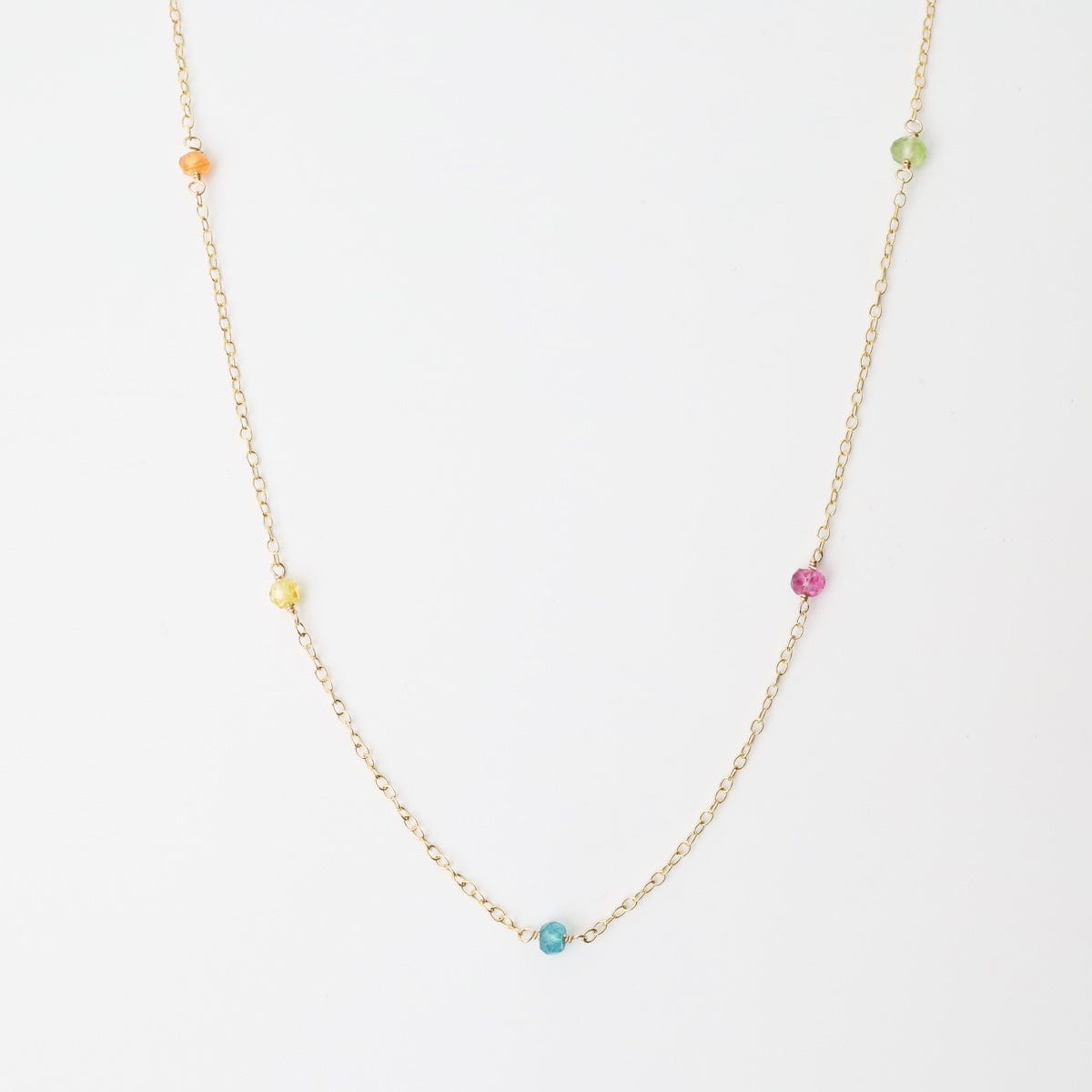 NKL-GF Gold Filled Chain with 5 Multi Gemstone Station Necklace