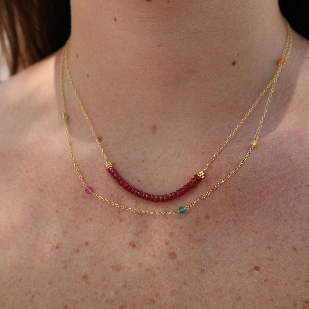 NKL-GF Gold Filled Chain with 5 Multi Gemstone Station Necklace