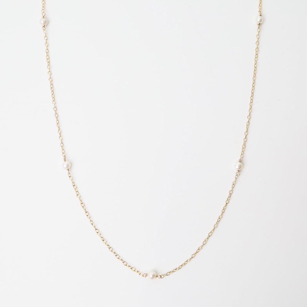 
                      
                        NKL-GF Gold Filled Chain with 5 White Pearl Gemstone Station Necklace
                      
                    