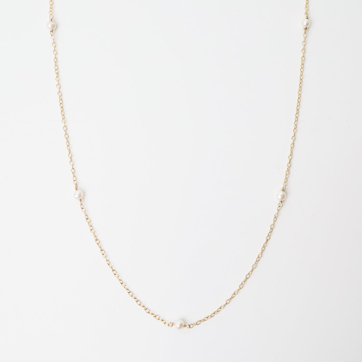 NKL-GF Gold Filled Chain with 5 White Pearl Gemstone Station Necklace