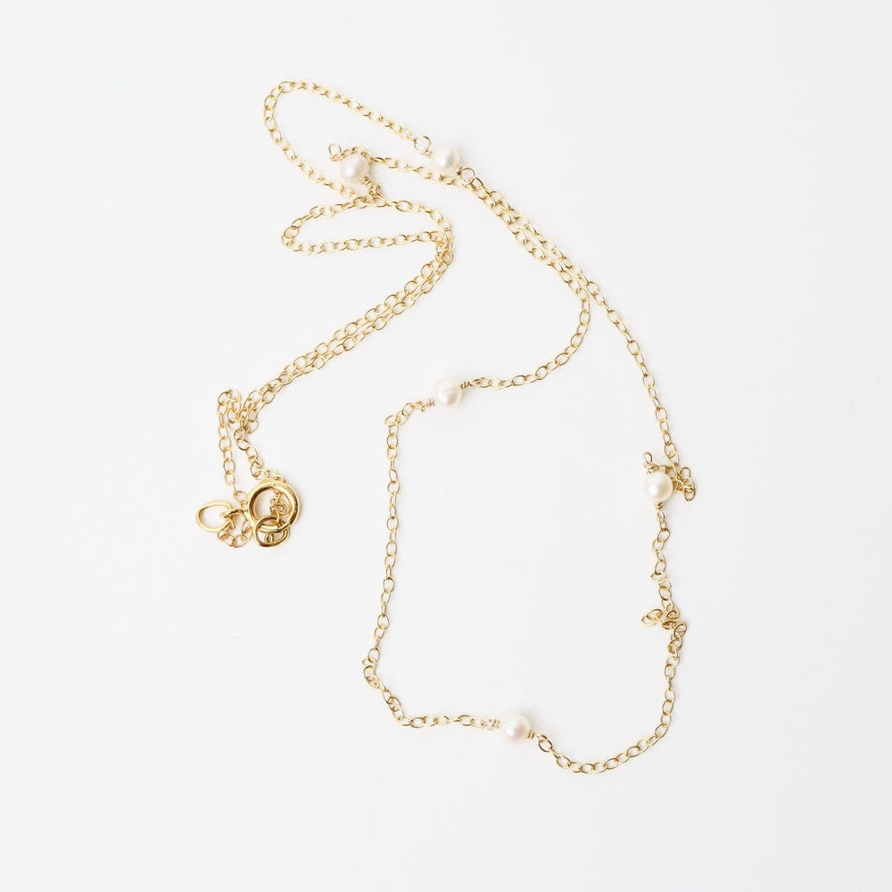 
                      
                        NKL-GF Gold Filled Chain with 5 White Pearl Gemstone Station Necklace
                      
                    