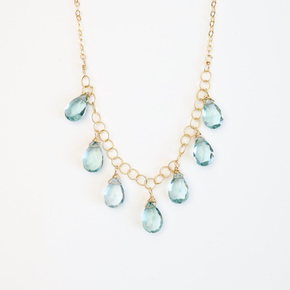 NKL-GF Gold Filled Chain with 7 Blue Topaz Drops  Necklace