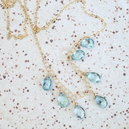 NKL-GF Gold Filled Chain with 7 Blue Topaz Drops  Necklace