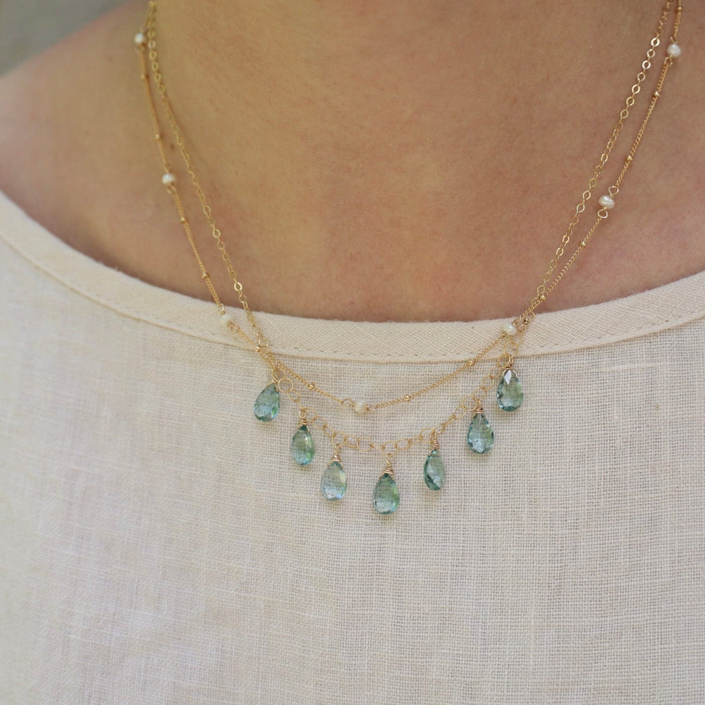 NKL-GF Gold Filled Chain with 7 Blue Topaz Drops  Necklace