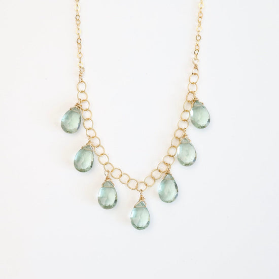 NKL-GF Gold Filled Chain with 7 Green Amethyst Drops  Necklace