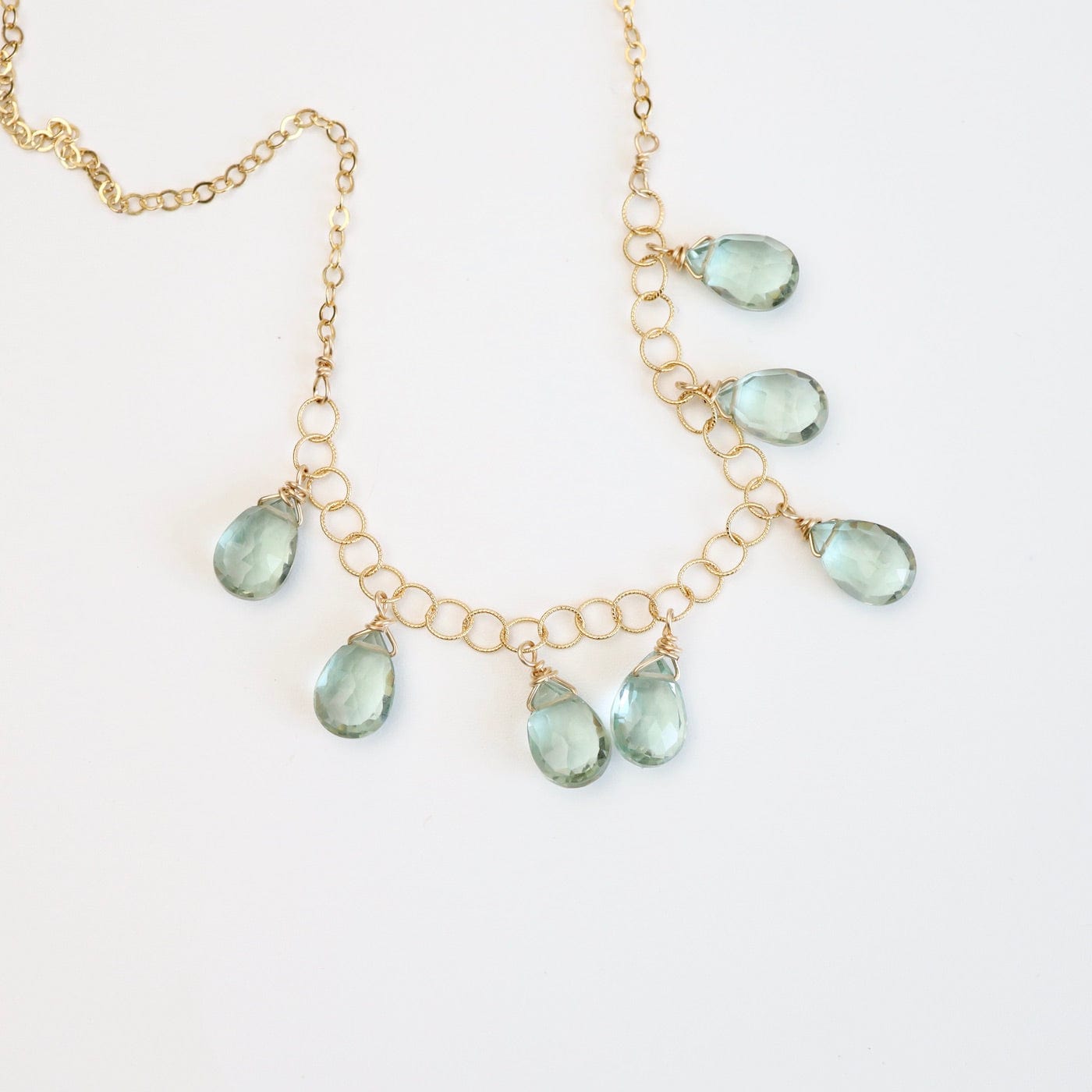 NKL-GF Gold Filled Chain with 7 Green Amethyst Drops  Necklace