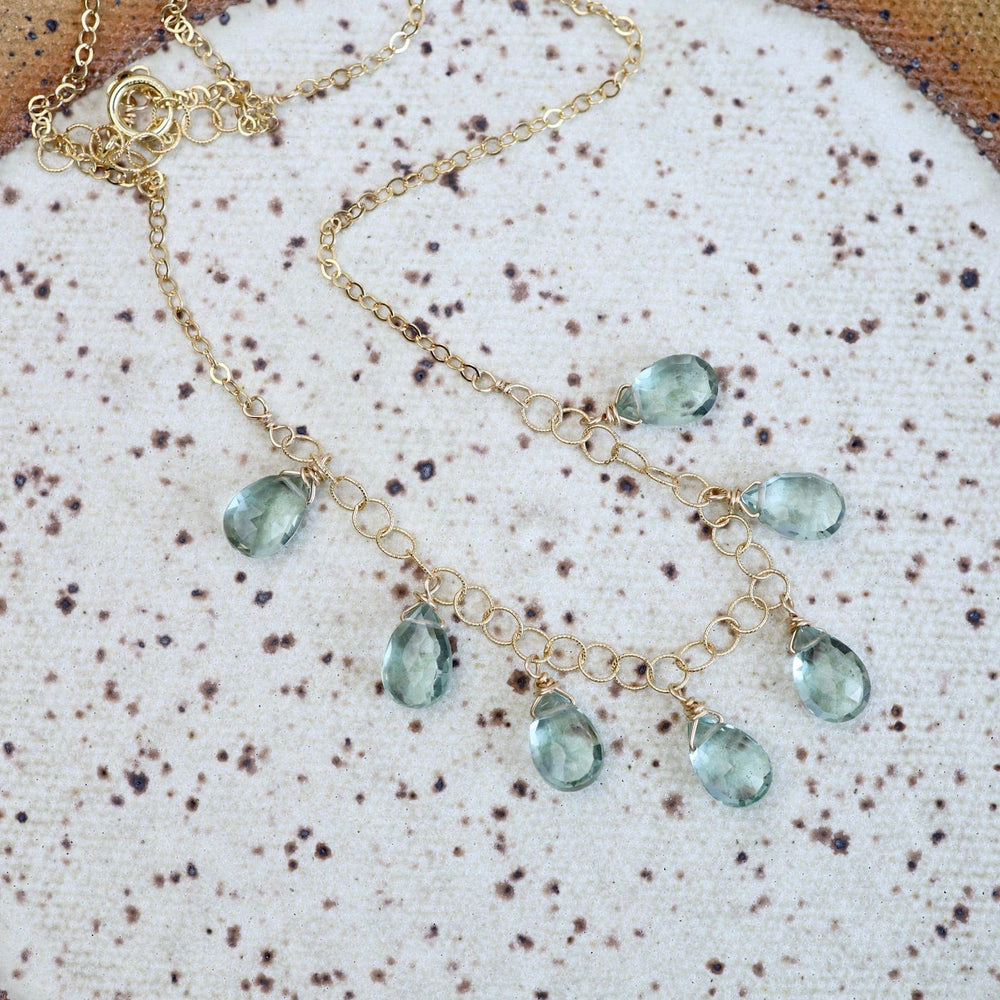 
                  
                    NKL-GF Gold Filled Chain with 7 Green Amethyst Drops  Necklace
                  
                