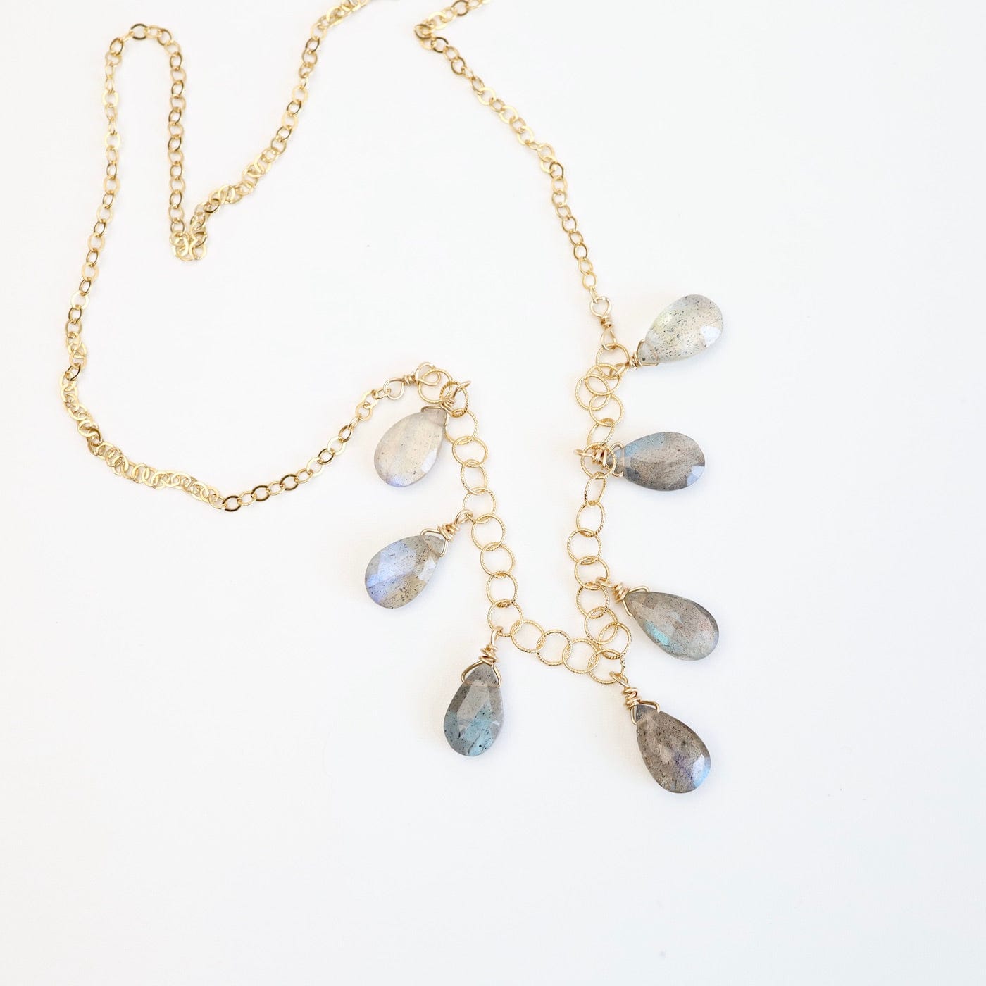 NKL-GF Gold Filled Chain with 7 Labradorite Drops  Necklace