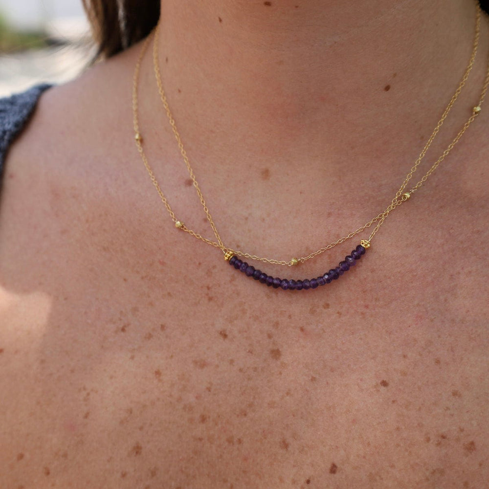 NKL-GF Gold Filled Chain with Amethyst Gemstone Arc Necklace