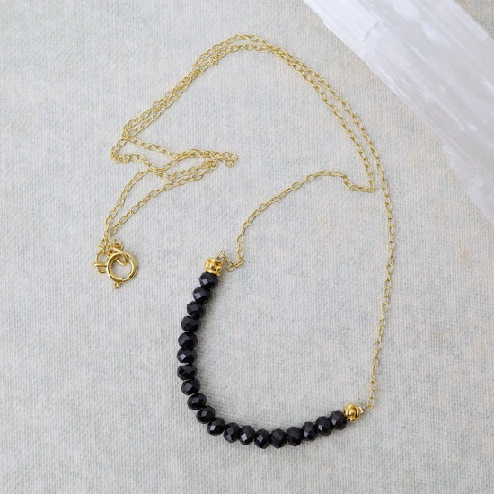 NKL-GF Gold Filled Chain with Gemstone Arc - Black Spinel