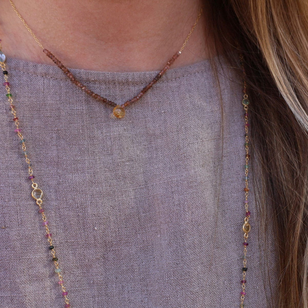 
                      
                        NKL-GF Gold Filled Chain with Gemstone Arc & Briolette Dr
                      
                    