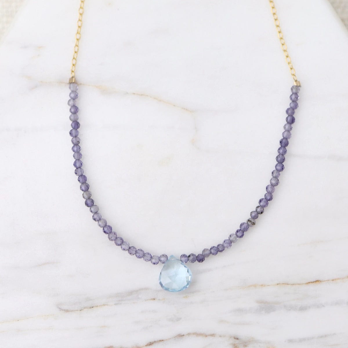 NKL-GF Gold Filled Chain with Gemstone Arc & Briolette Dr