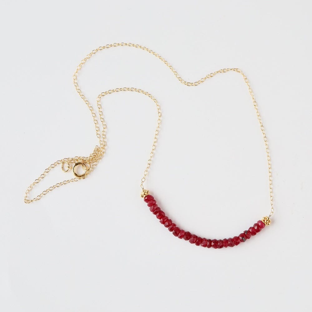 
                      
                        NKL-GF Gold Filled Chain with Gemstone Arc - Dyed Ruby
                      
                    