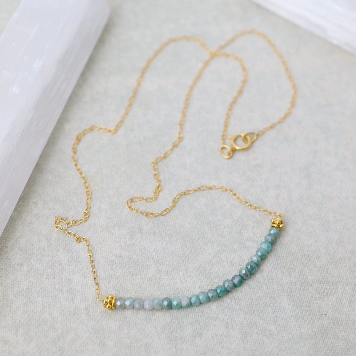 NKL-GF Gold Filled Chain with Gemstone Arc - Green Silver