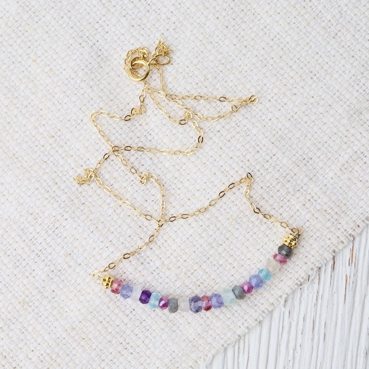 NKL-GF Gold Filled Chain with Gemstone Arc - Multi Color