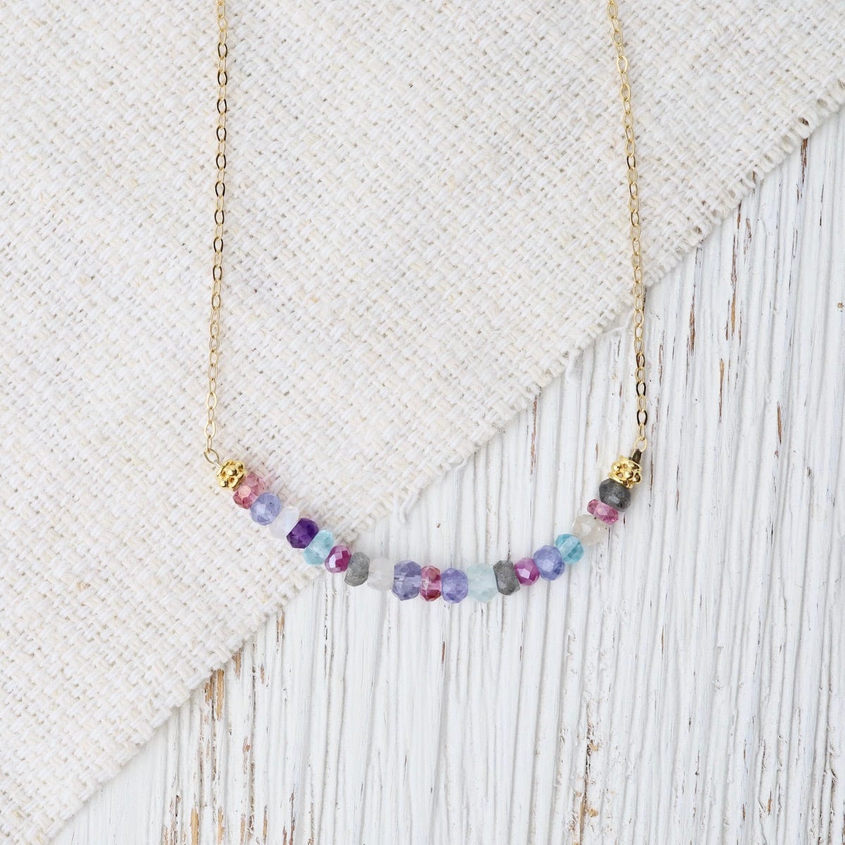 NKL-GF Gold Filled Chain with Gemstone Arc - Multi Color