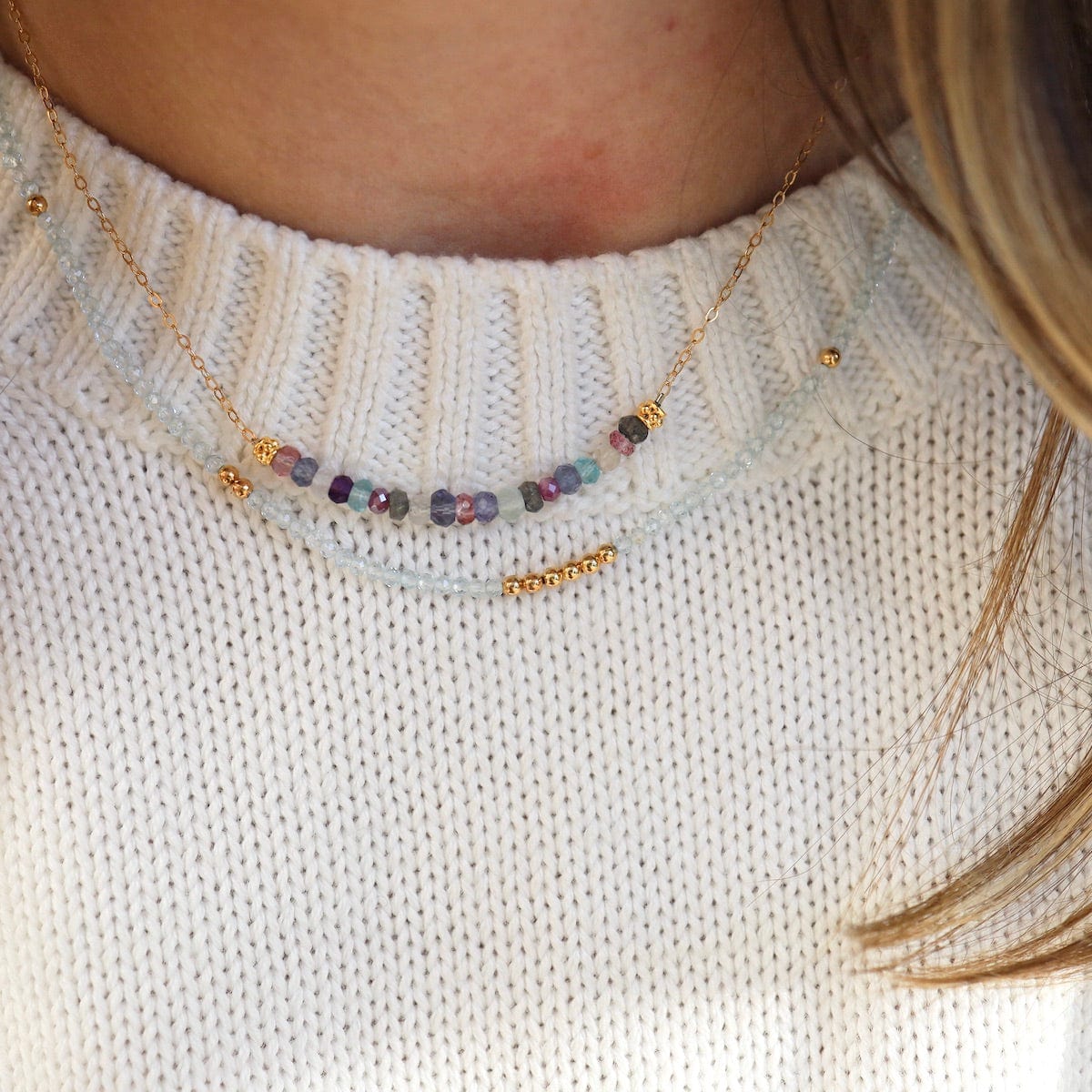 NKL-GF Gold Filled Chain with Gemstone Arc - Multi Color