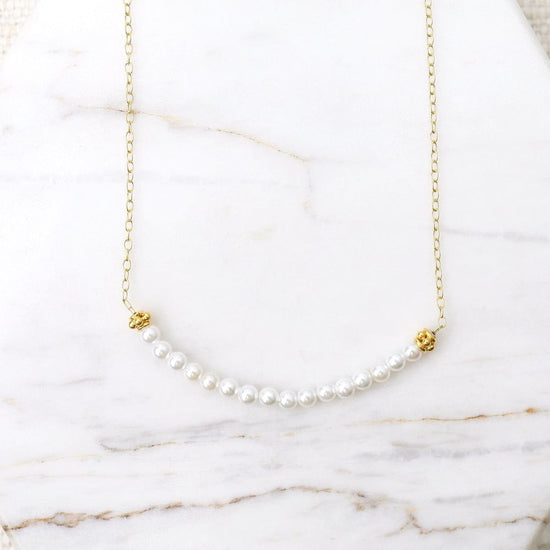 NKL-GF Gold Filled Chain with Gemstone Arc - Pearls