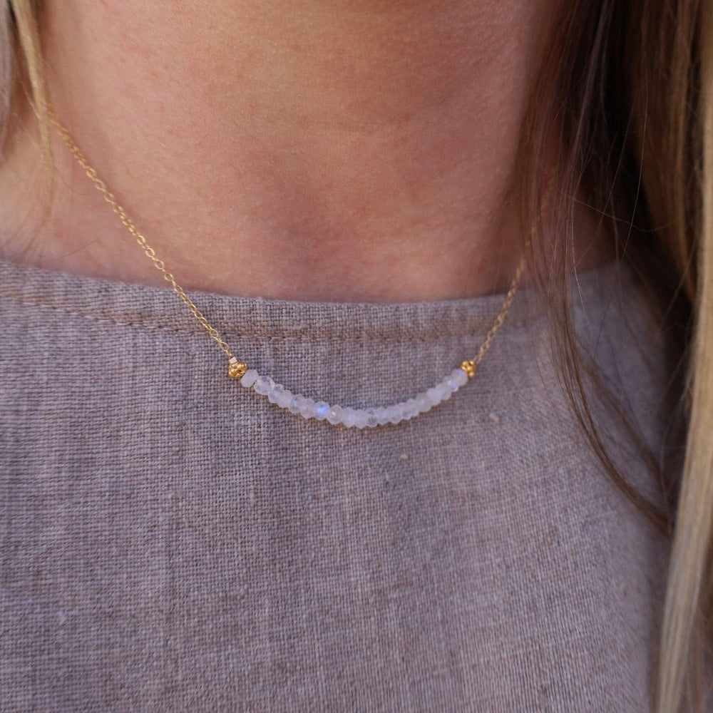 
                      
                        NKL-GF Gold Filled Chain with Gemstone Arc - Rainbow Moon
                      
                    