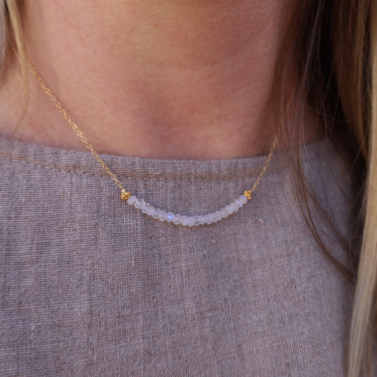 NKL-GF Gold Filled Chain with Gemstone Arc - Rainbow Moon