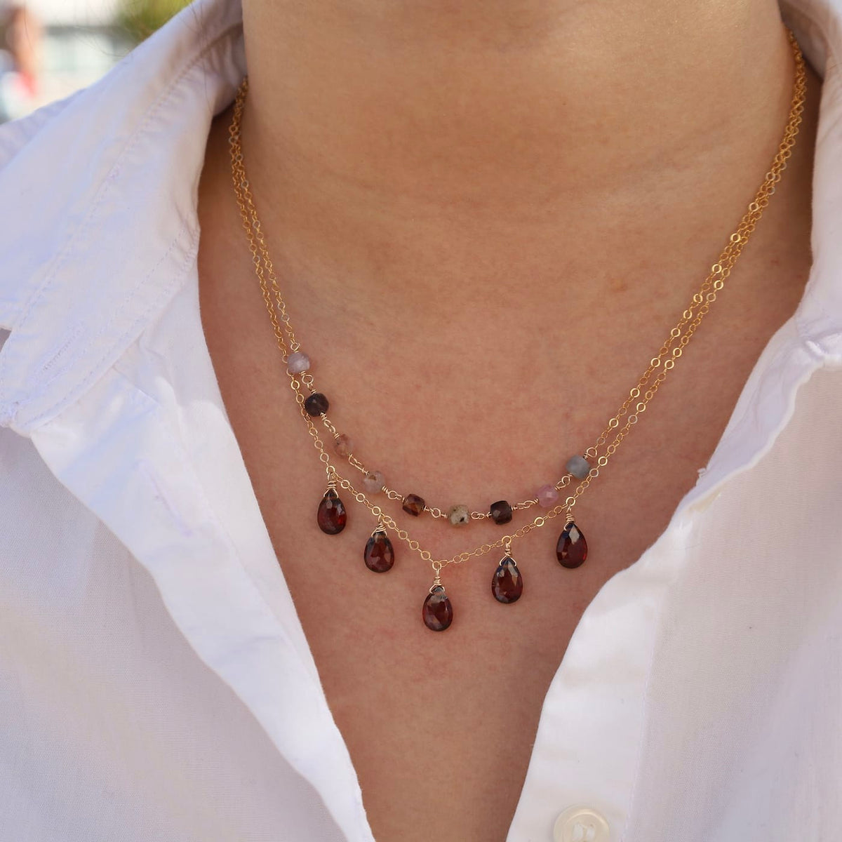 NKL-GF Gold Filled Chain With Handmade Bead Chain Of 9 Spinel Cubes