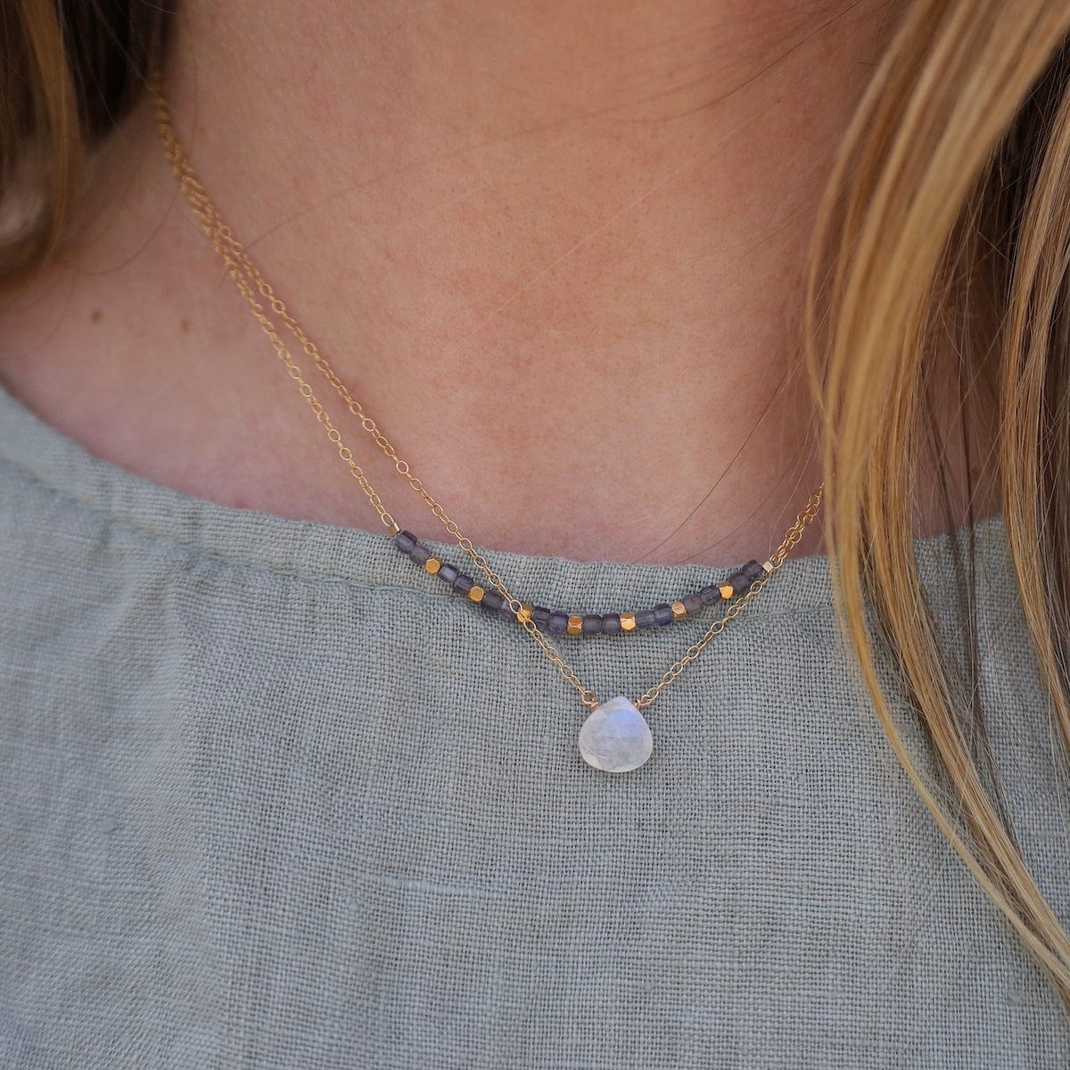 NKL-GF Gold Filled Chain with Moonstone Brio Necklace
